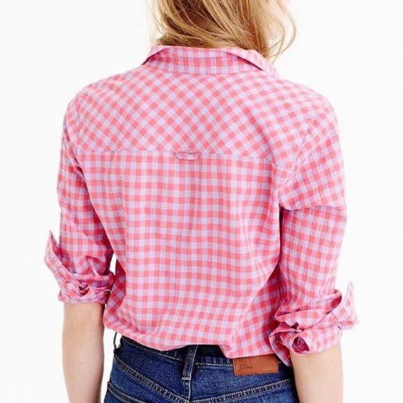 J. Crew Plaid Check Boy Shirt Red Purple Relaxed Fit Casual Cabincore Sz 0 - Picture 8 of 16